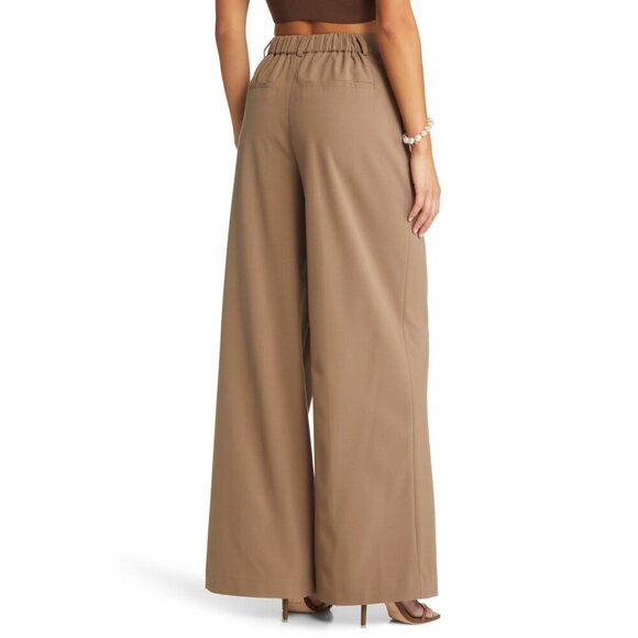 OPEN EDIT Nordstrom Relaxed Waist Wide Leg Trousers in Brown Caribou Size Small - Picture 11 of 11
